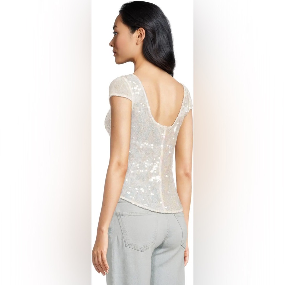 Free People Late Last Night Sequin Tee Icicle Combo XS - Picture 7 of 9